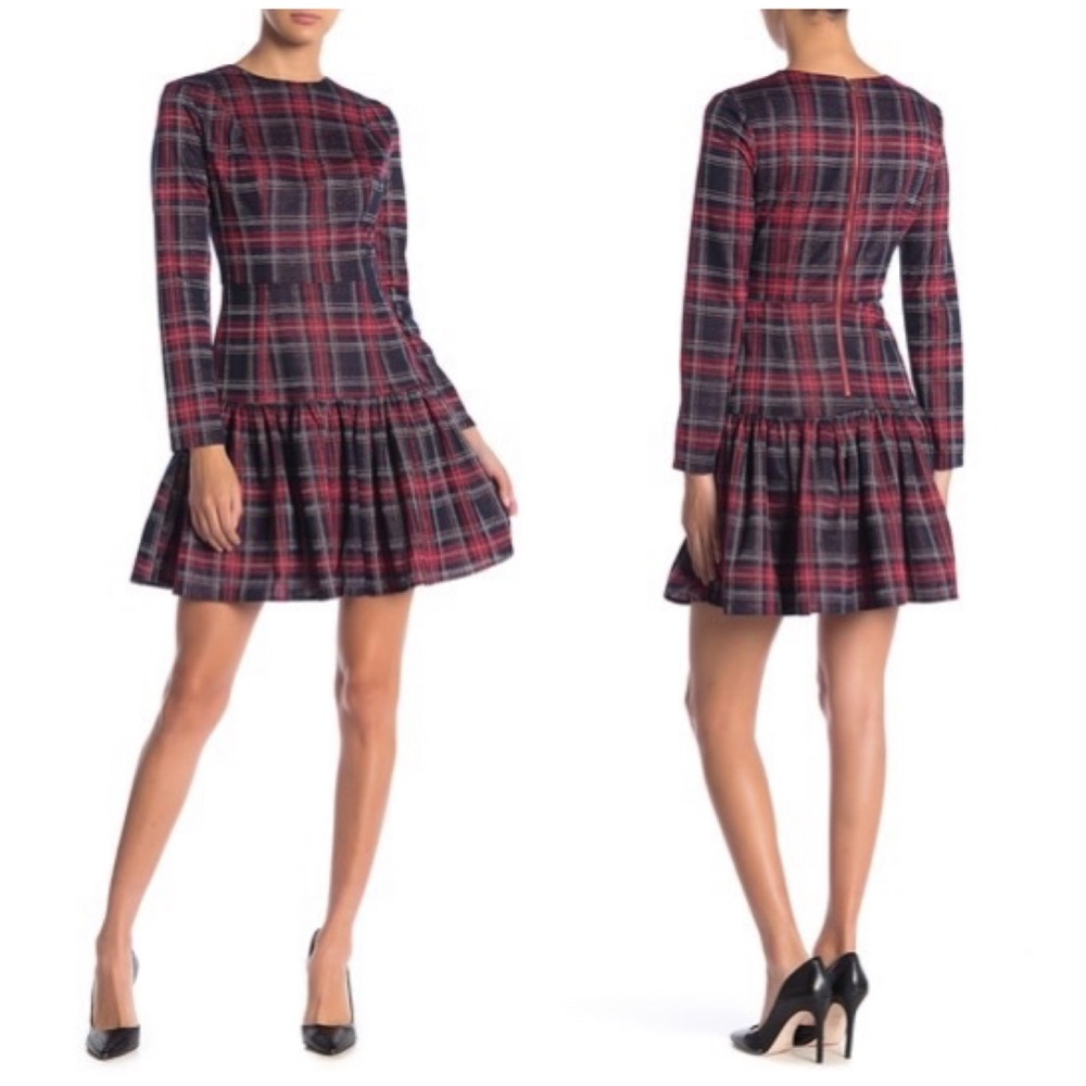ALEXIA ADMOR Plaid Metallic Drop Waist Ruffle M